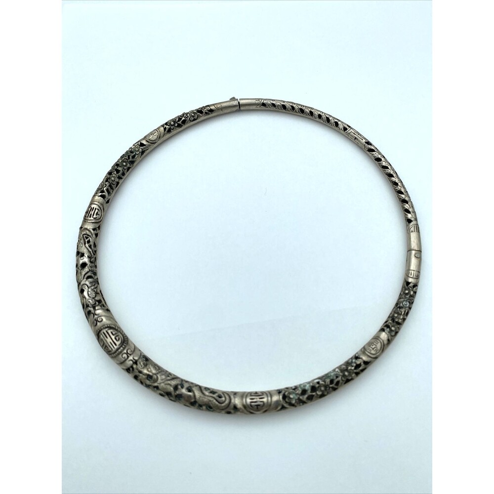 Vintage Chinese Silver Dragon Neck Ring Necklace